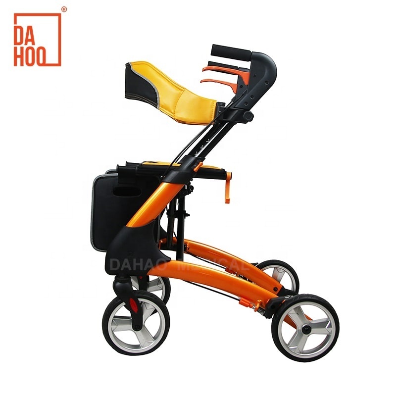 Ultra Light Weight Aged Care Folding Aluminum Mobility Shopping Cart Adult Walking Rollator Walker with Seat