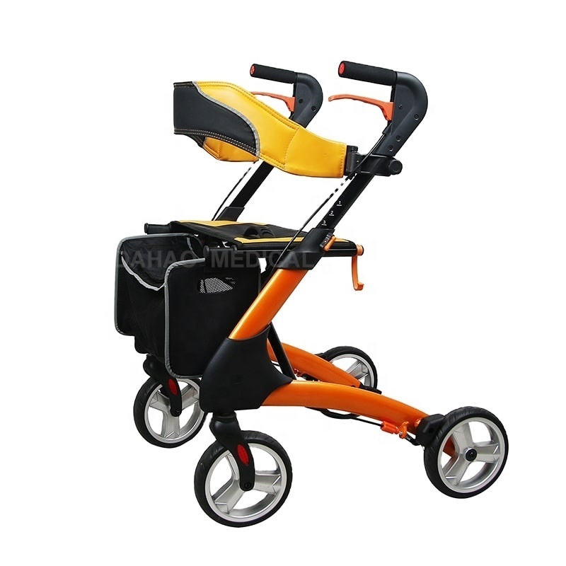 Ultra Light Weight Aged Care Folding Aluminum Mobility Shopping Cart Adult Walking Rollator Walker with Seat