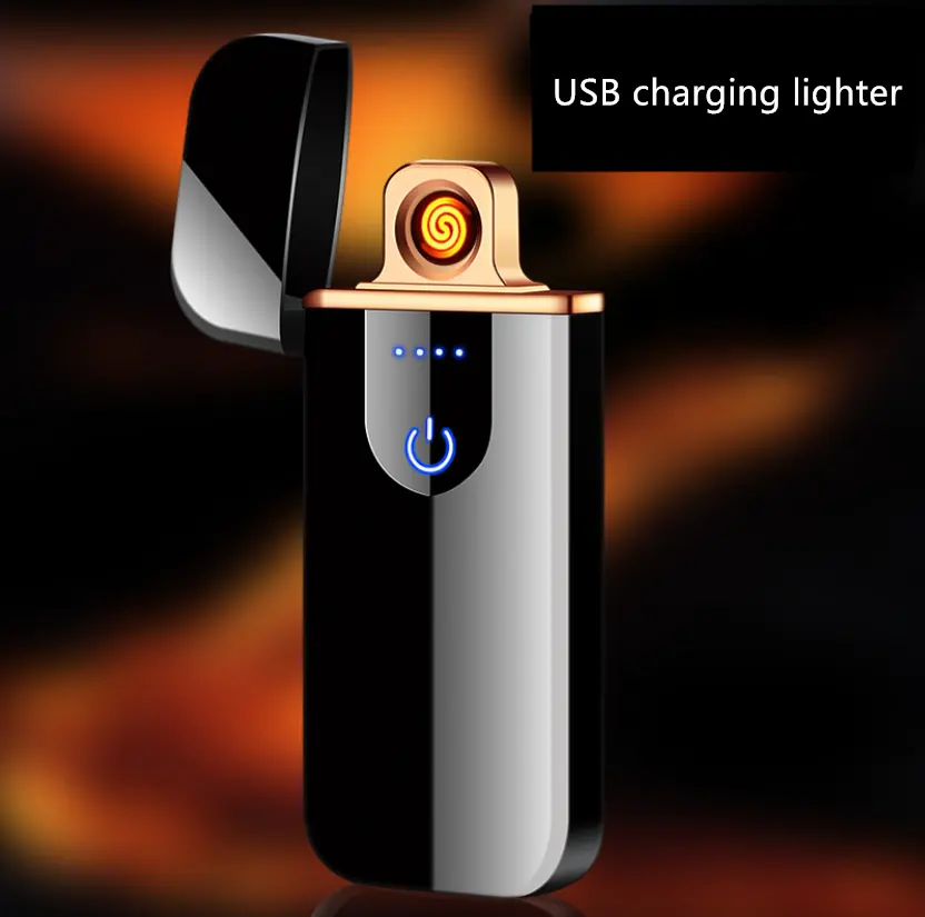 Hot Sales Zinc Alloy Windproof Rechargeable Torch Usb Rechargeable Electric Fingerprint Induction Cigarette Lighter For Smokers