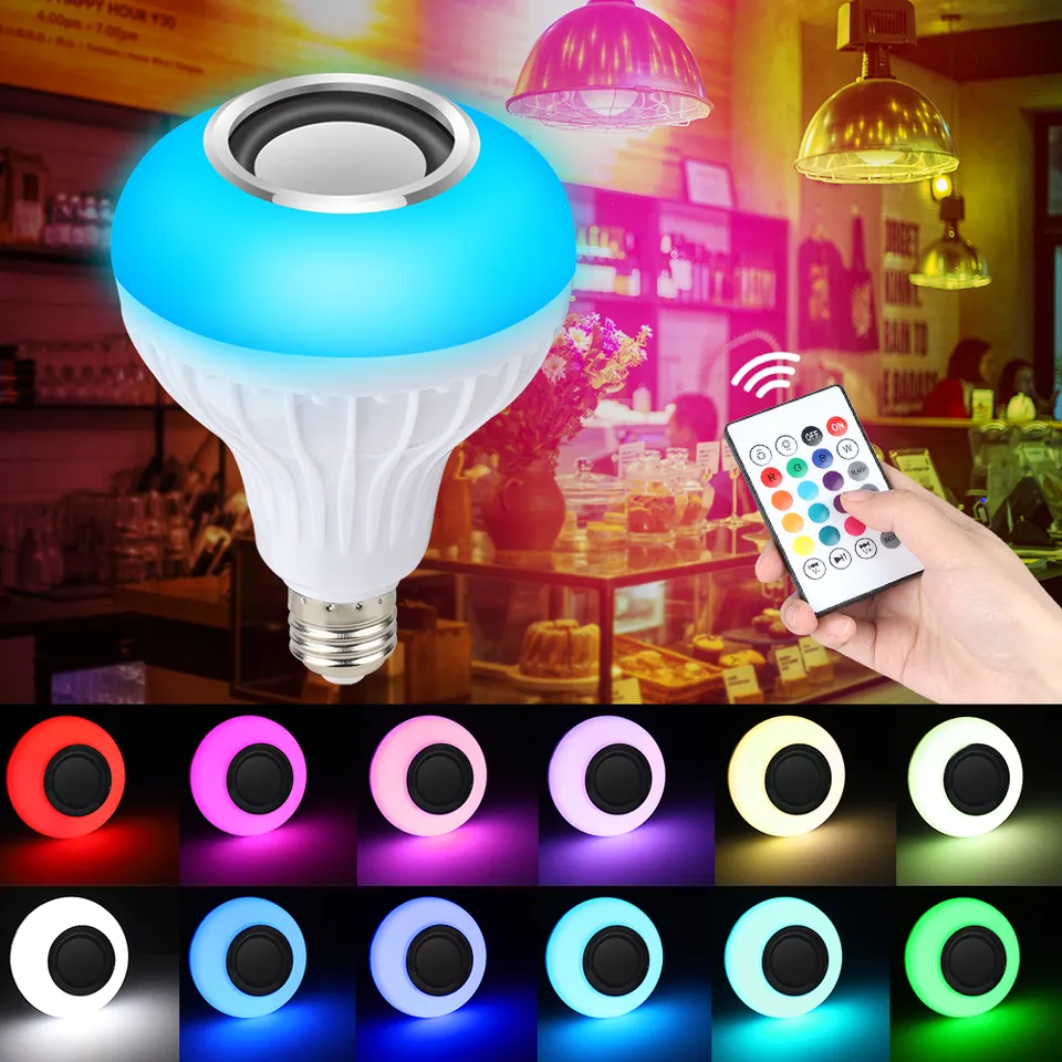 Factory Price E27 Led Lamp Wireless Speaker Smart Light Music Player Audio Rgb Bt Colorful Music Bulb With Remote Control