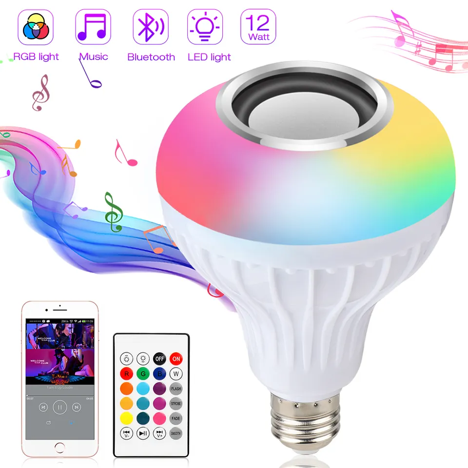 Factory Price E27 Led Lamp Wireless Speaker Smart Light Music Player Audio Rgb Bt Colorful Music Bulb With Remote Control