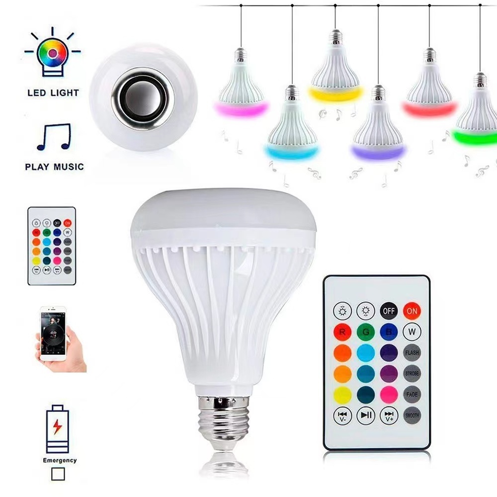 Factory Price E27 Led Lamp Wireless Speaker Smart Light Music Player Audio Rgb Bt Colorful Music Bulb With Remote Control