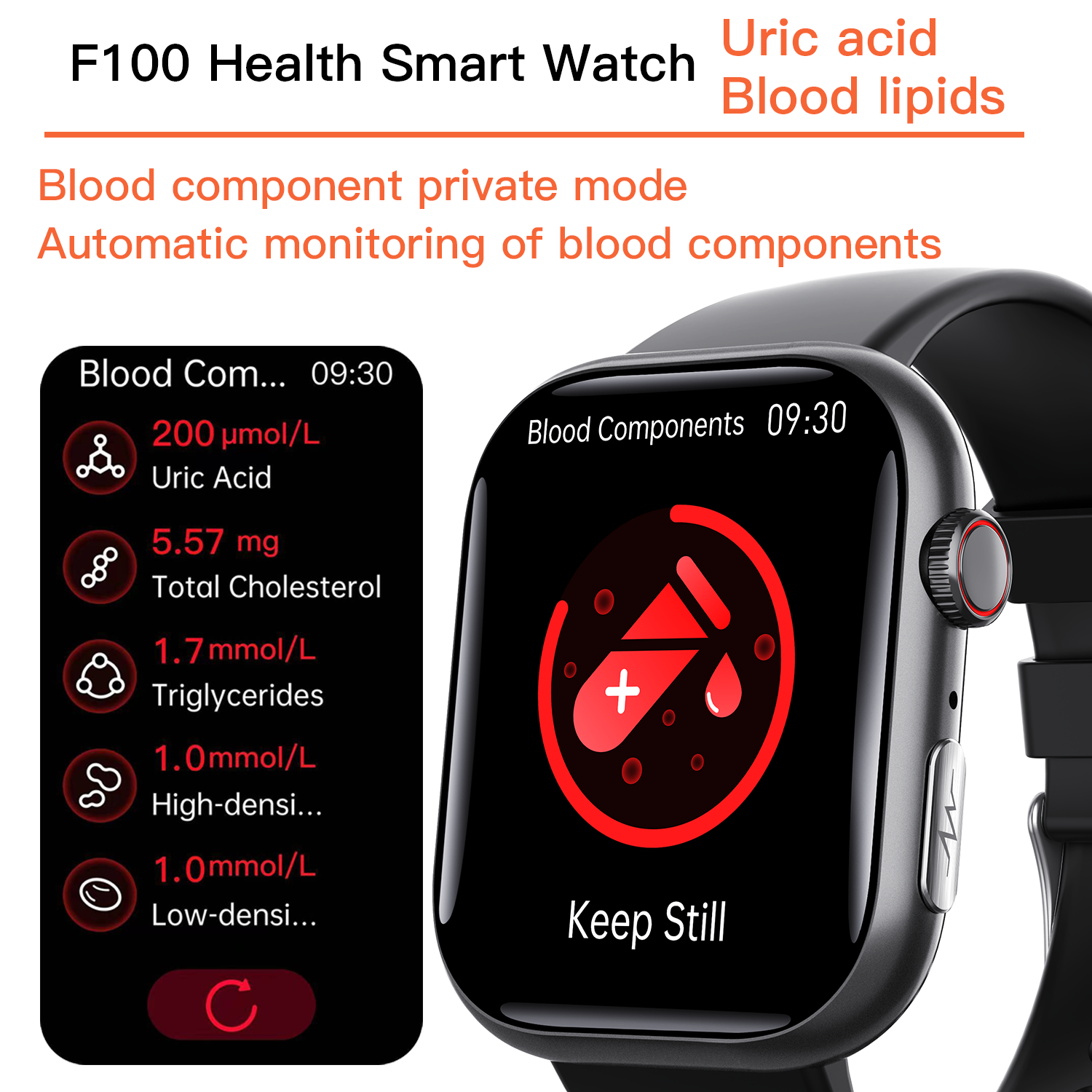 F100 Newly Arrival High Quality BT Call Smartwatch Health Monitor SOS Emergency Call Uric Acid Glucose Smart Watch