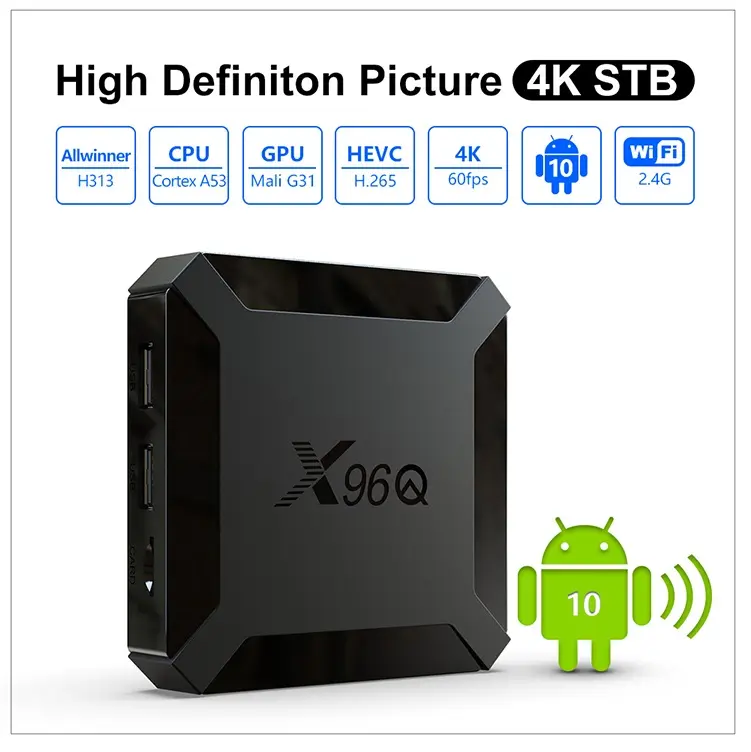 Factory Wholesales X96q TV Box Allwinner H313 Quad Core 4k 2.4g Wifi 2gb Ram 16gb Rom Super New Smart Android Tv Box X96q