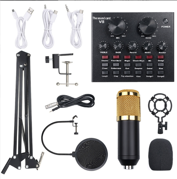 Hot Selling Bm800 V8 Kit Sound Card Studio Mic Stand Recording Audio Condenser Microphone Set For Karaoke Podcast Live Streaming