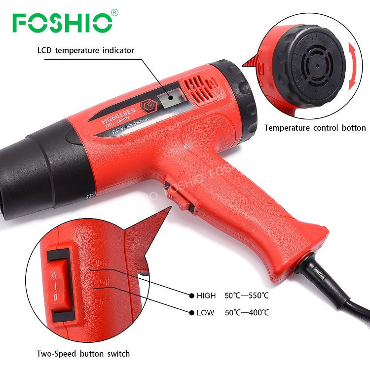 Foshio Digital Lcd Display Dual Temperature Hot Air Heat Gun for Car Vinyl Wrap