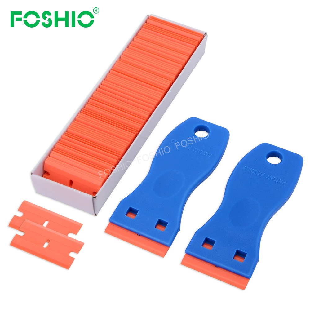 Vinyl Application Tool Set 2 Pack Scraper Tool with 100 Pack Double Edged Baldes Plastic Razor Blade Scraper