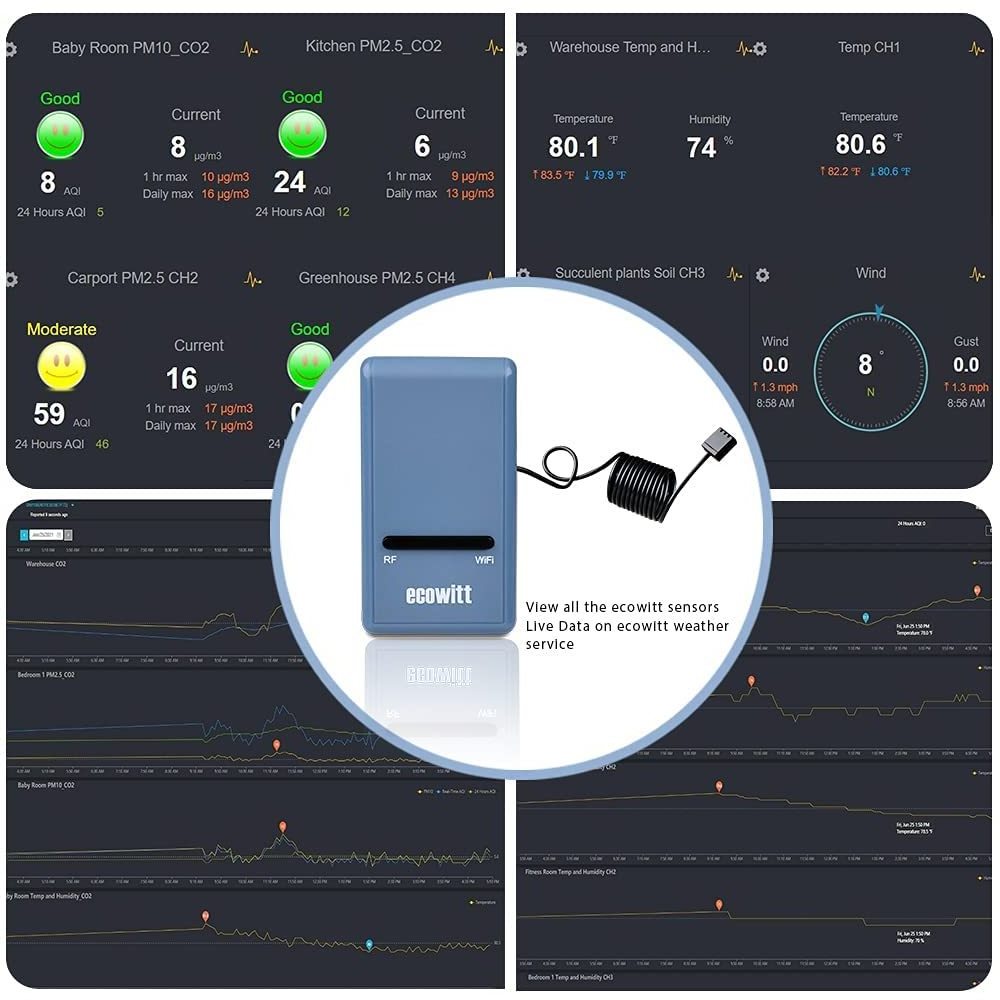 Portable WiFi Weather Station Sensor Gateway with Temperature Humidity and Atmospheric Pressure 3-in-1 Probe Sensor