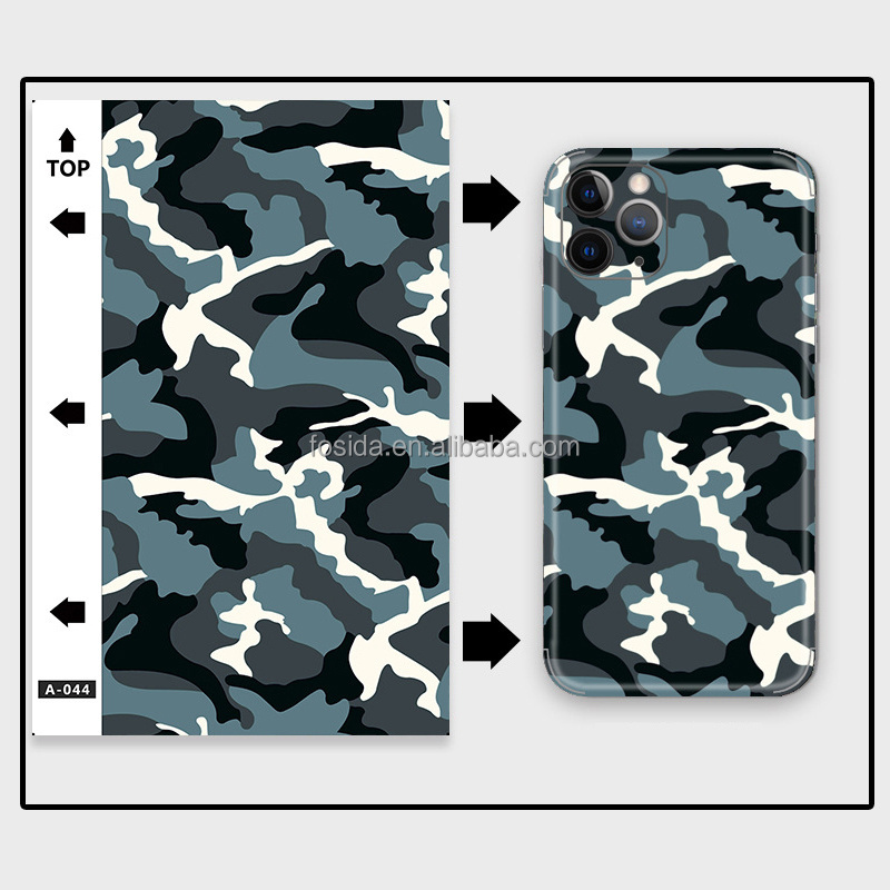 Varnish cartoon camouflage smart phone full coverage wallpaper reusable vinyl decal 3D printing carbon fiber stickers for phones