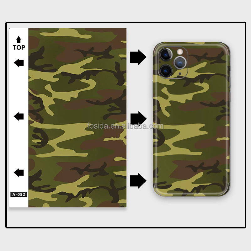 Varnish cartoon camouflage smart phone full coverage wallpaper reusable vinyl decal 3D printing carbon fiber stickers for phones