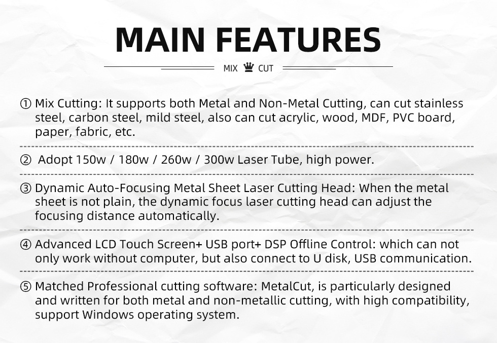 Foster co2 laser cutting machine mixed laser 1.3*2.5 m working area MDF acrylic wood Stainless Steel Laser Cutting Machine 300w