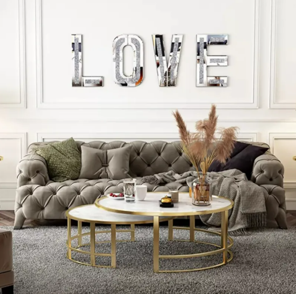 FOSUN Mirrored Home Family Love Letters Living Room Wall Decor 20in Big Size Crushed Diamond Mirror Set Sparkly Home Decor