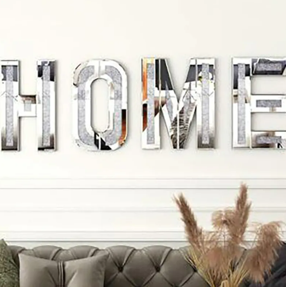 FOSUN Mirrored Home Family Love Letters Living Room Wall Decor 20in Big Size Crushed Diamond Mirror Set Sparkly Home Decor