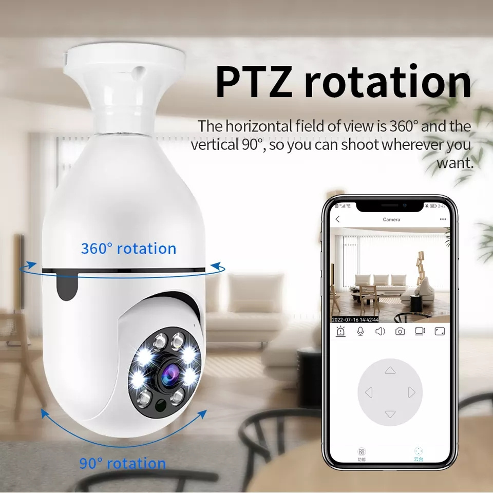 FOSVISION 2MP Wireless Surveillance Panoramic Light Camera Bulb Pt Smart Cctv Bulb Wifi Camera with Mini E27 Bulb Socket