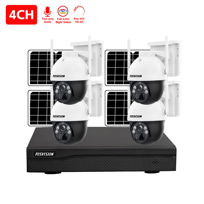 FOSVISION Outdoor 4CH Security Camera System Solar Wireless 4MP  NVR Kit P2p Video Surveillance CCTV Camera System Wifi Kit