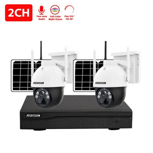 fosvision WiFi Smart Ai Outdoor Solar Battery PT Camera Kit CCTV Camera 4mp 2ch WIFI Security System Video Surveillance Kit