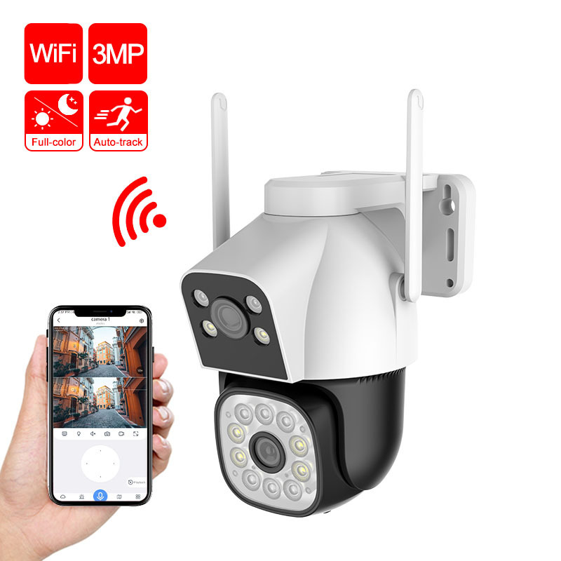 FOSVISION 3MP Dual Lens WiFi Camera two-way audio smart full color night vision PTZ Wifi Wireless Security cctv camera