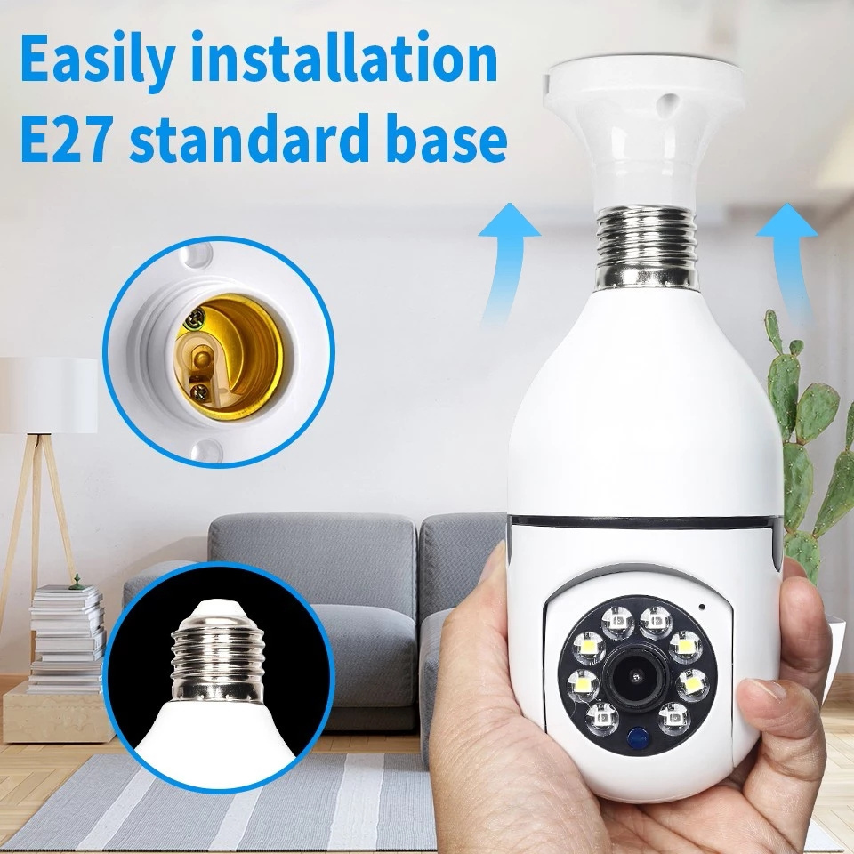 FOSVISION 2MP Wireless Surveillance Panoramic Light Camera Bulb Pt Smart Cctv Bulb Wifi Camera with Mini E27 Bulb Socket