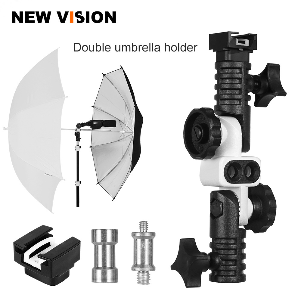 Pronstoor Universal Metal Cold Shoe Mount Flash Hot Shoe Adapter for Trigger Double Umbrella Holder Swivel Light Stand Bracket