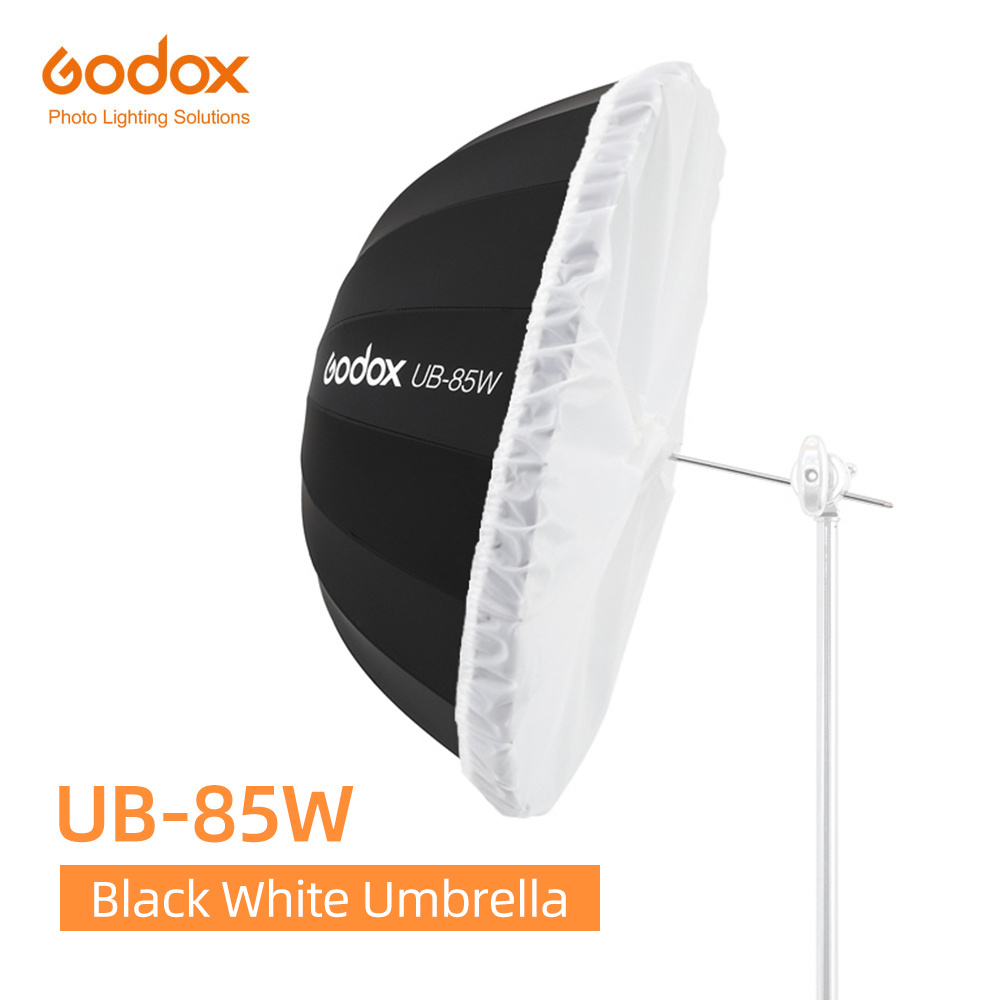 Godox UB-85W 33.5in 85cm Parabolic Black White Reflective Umbrella Studio Light Umbrella with Black Silver Diffuser Cover Cloth