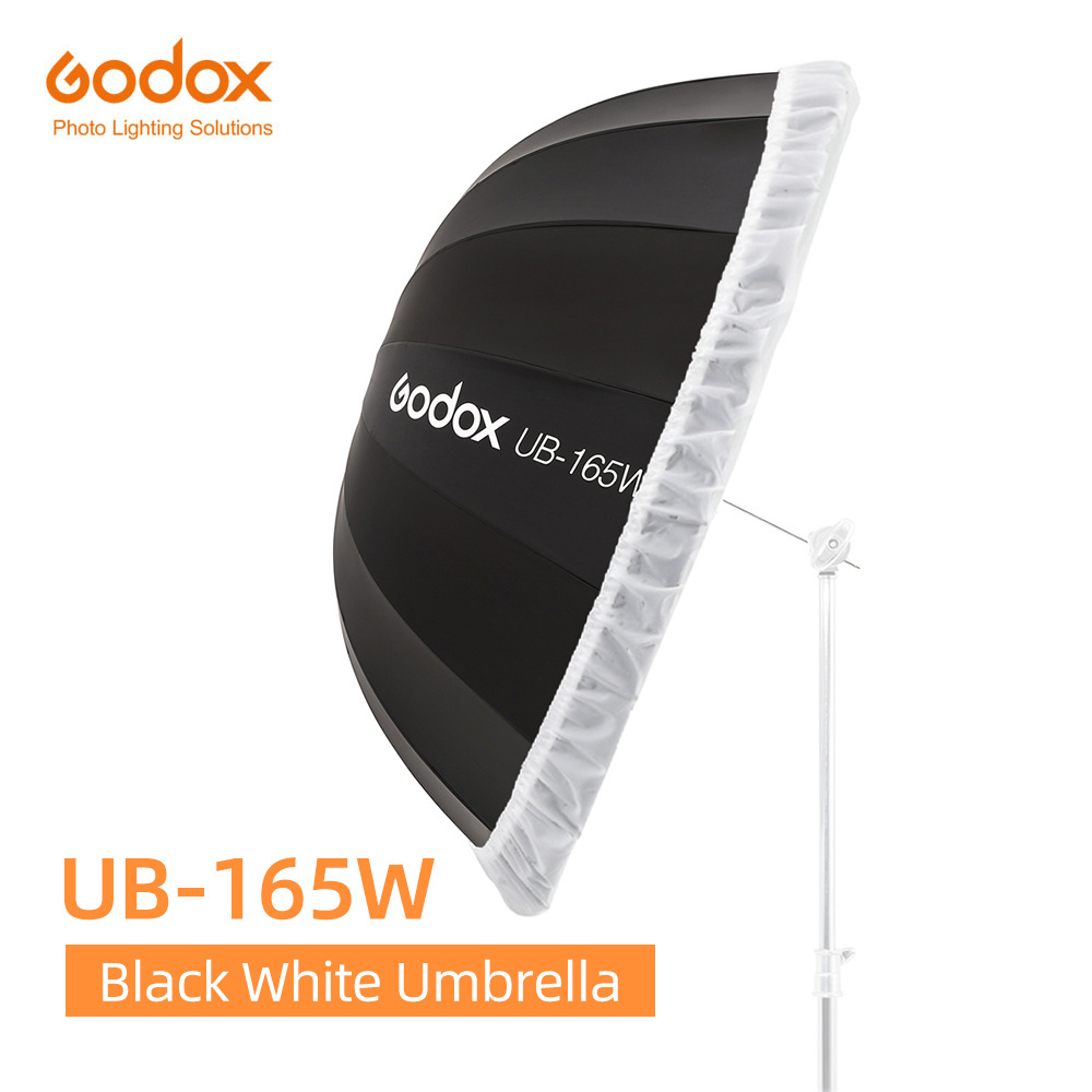 Godox UB-165W 65in 165cm Parabolic Black White Reflective Umbrella Studio Light Umbrella with Black Silver Diffuser Cover Cloth