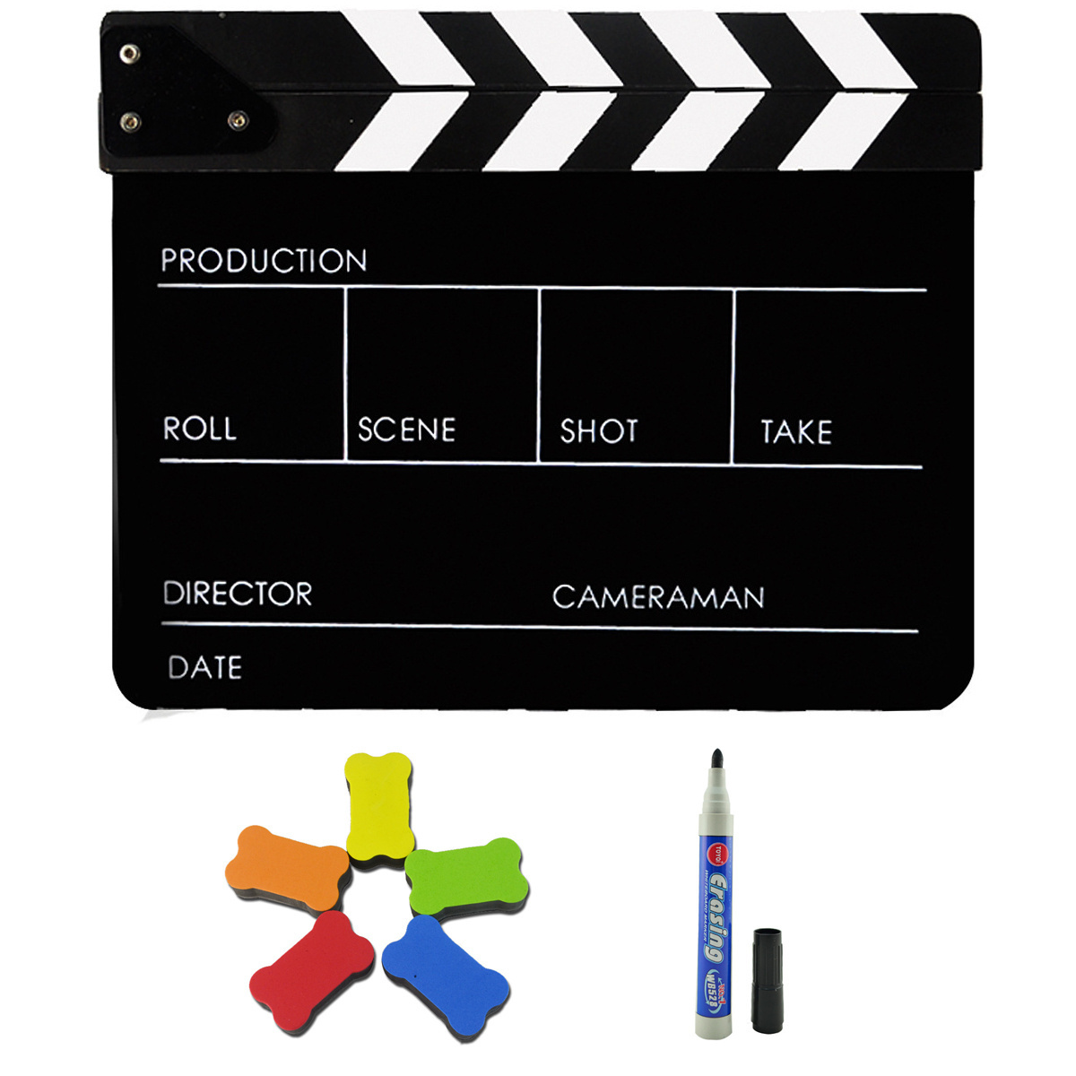 Acrylic Black Colour Acrylic Movie Photography Clapper Board With Markers And Eraser Board