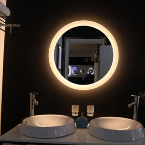 Frameless Wall Mounted Round LED Light Mirror For Hotel Home Bathroom