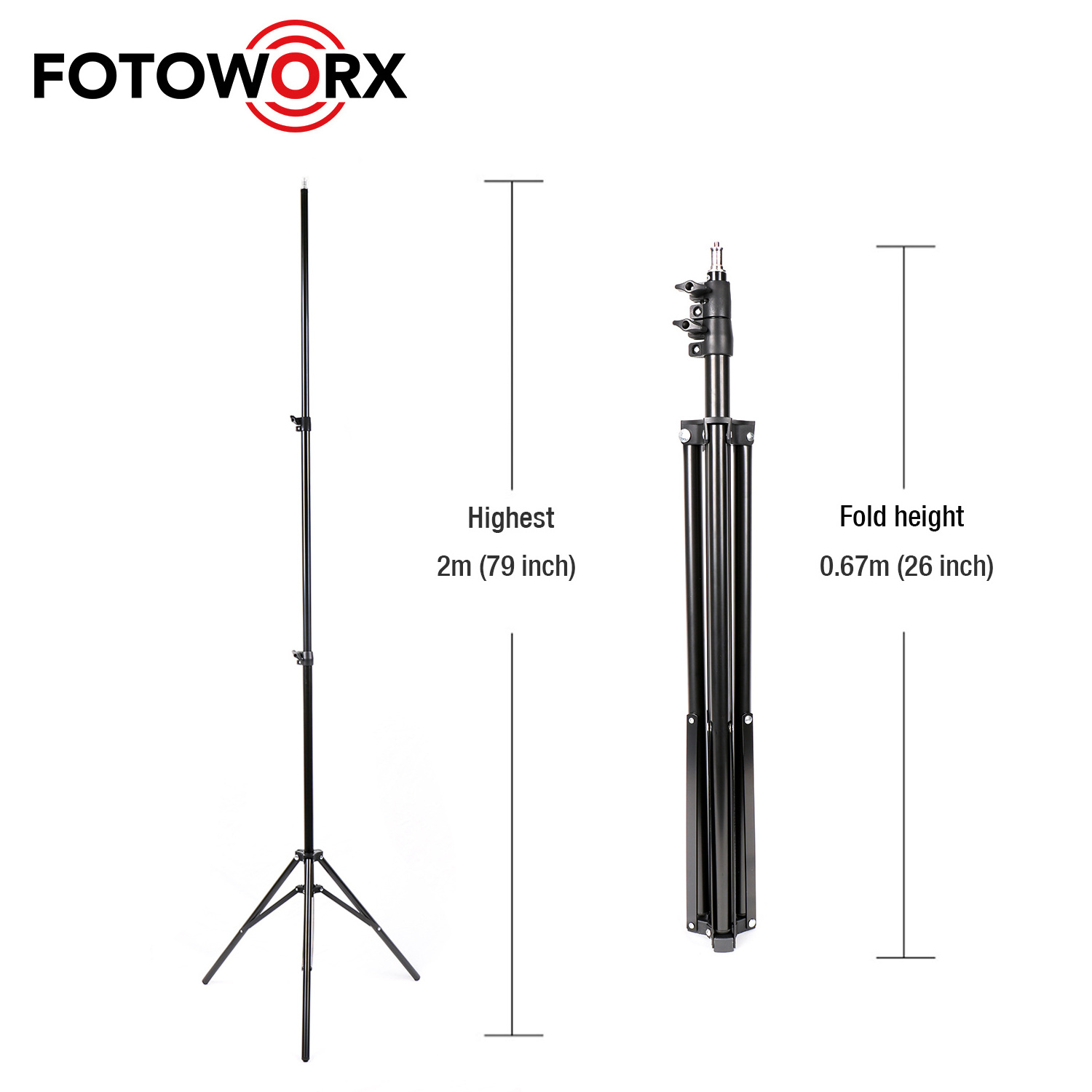 FOTOWORX 200cm Light Stand Heavy Duty Tripod for Studio Light Strobe Light Reflectors Umbrellas Softbox Lamp Photography