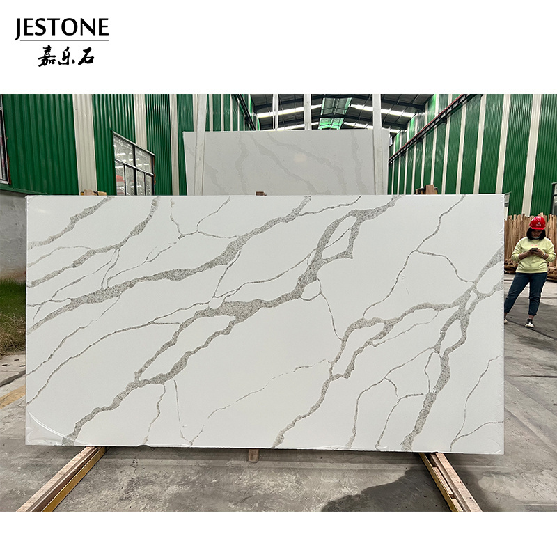 Artificial White Color With Purple Veins Calacatta Quartz Stone For Countertops