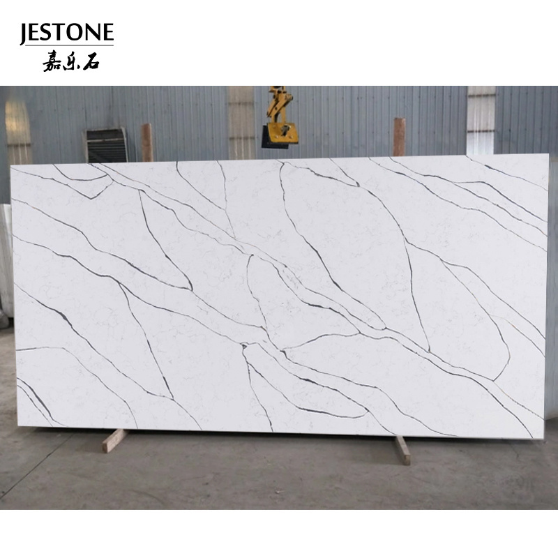 Chinese Style Calacatta Gold Quartz Low Silica Quartz Stone Countertops Slabs White And Gold 1600*3200*12Mm