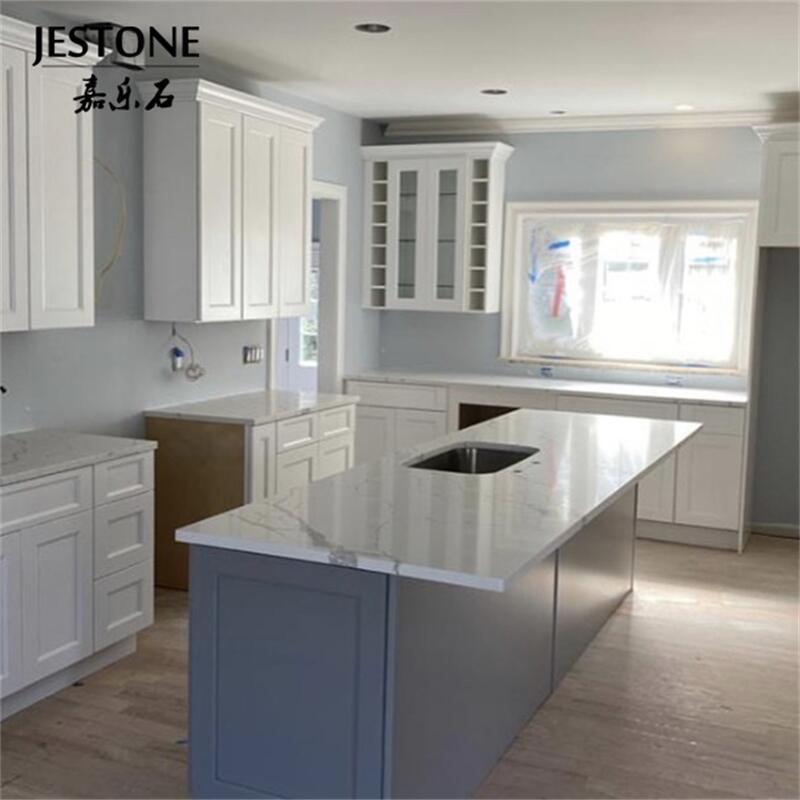 Modern Style Kitchen Countertop Grey Veins Artificial Stone Slabs Quartz White Home Decoration CE Certificate 7 Mohs