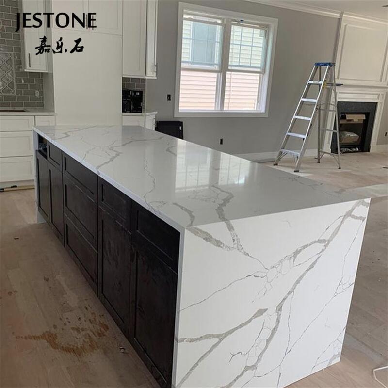 Modern Style Kitchen Countertop Grey Veins Artificial Stone Slabs Quartz White Home Decoration CE Certificate 7 Mohs