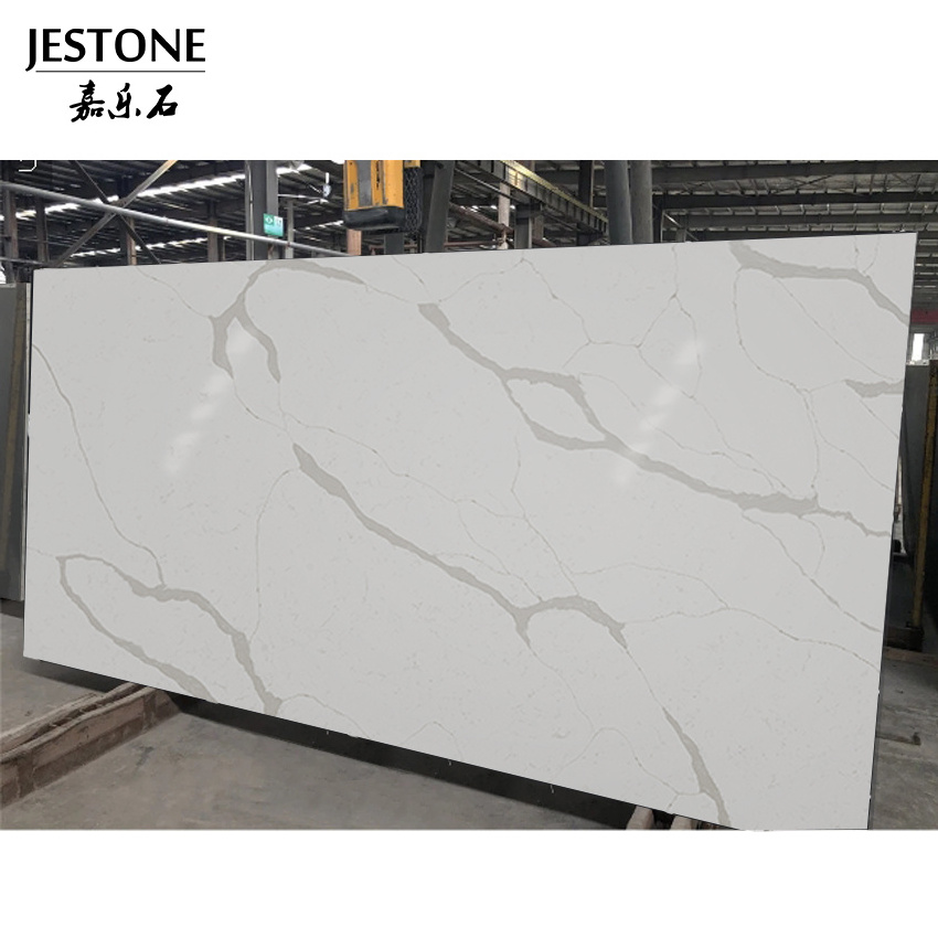 Artificial White Color With Purple Veins Calacatta Quartz Stone For Countertops