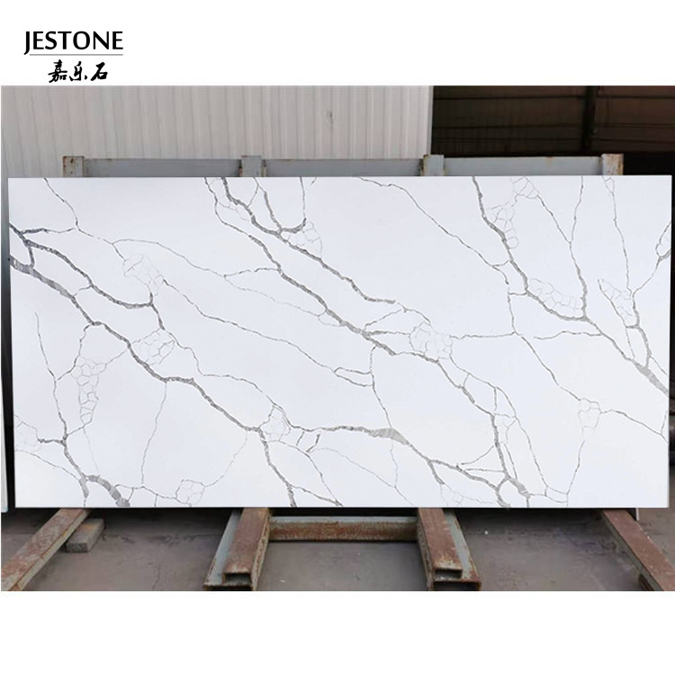 Artificial White Color With Purple Veins Calacatta Quartz Stone For Countertops