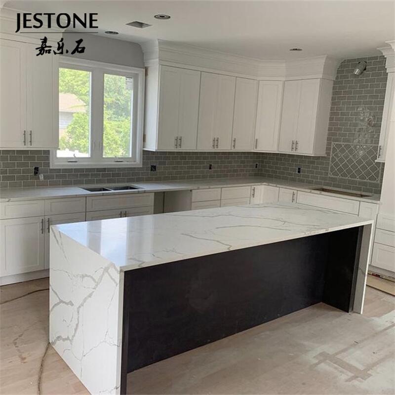 Modern Style Kitchen Countertop Grey Veins Artificial Stone Slabs Quartz White Home Decoration CE Certificate 7 Mohs