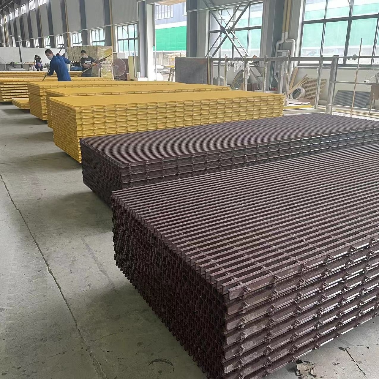 anti skid safety grit sanded surface fiberglass I bar T bar section pultruded frp grp grating