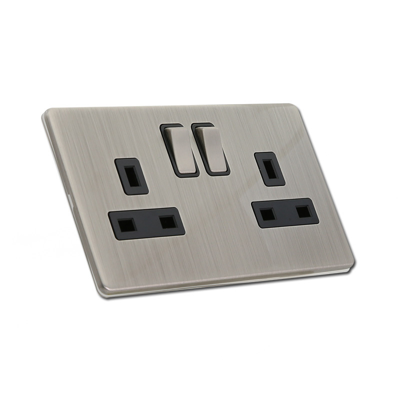 stainless steel plate 2 gang 13a socket with switch electric wall switches and socket