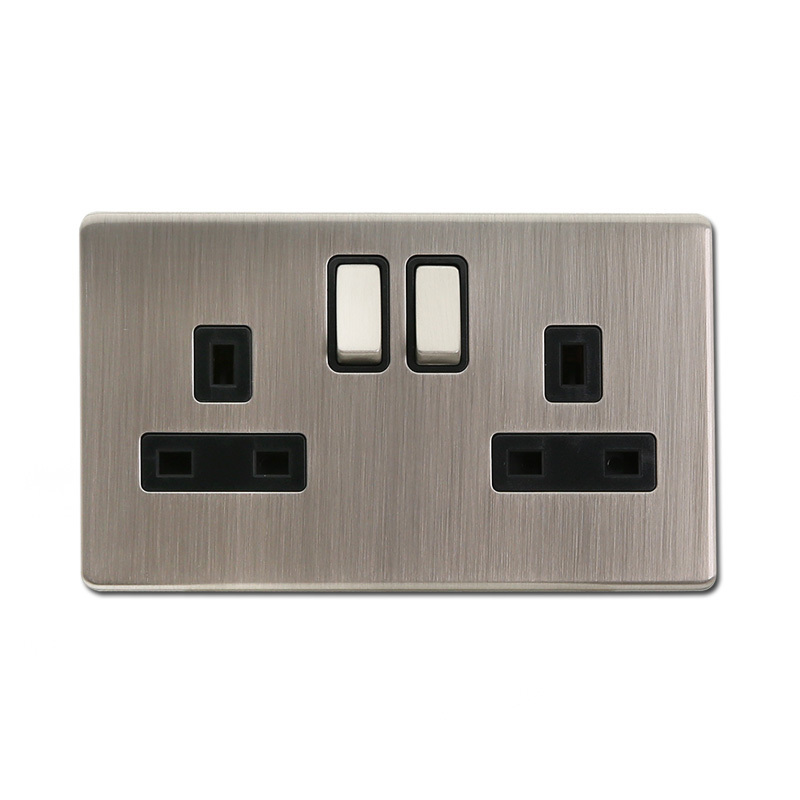 stainless steel plate 2 gang 13a socket with switch electric wall switches and socket