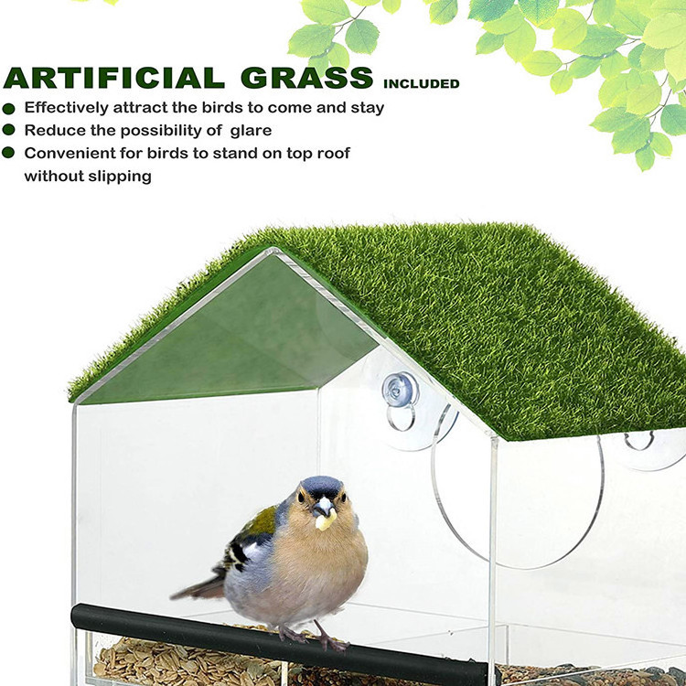 Acrylic PVC Rubber Sucker Garden Hanging Window Bird Feeder Transparent Bird Food Container Bird Feeder