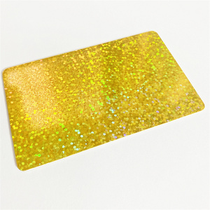 Credit Card Size CR80 Die Cut NFC Chip Built In Golden Holographic Shiny pvc business cards custom