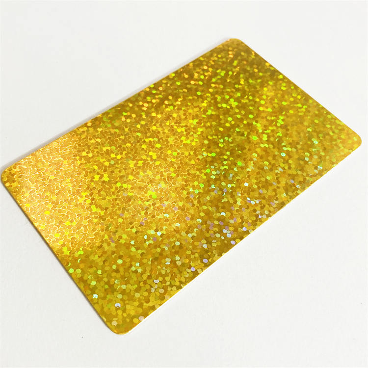 Credit Card Size CR80 Die Cut NFC Chip Built In Golden Holographic Shiny pvc business cards custom