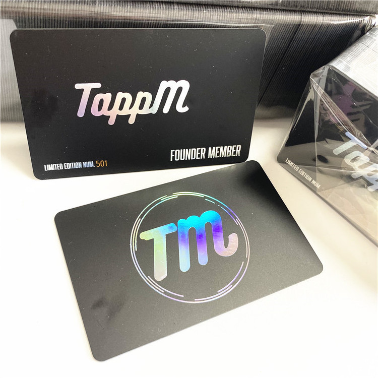 customized cool solid black luxury nfc cards with shiny hologram logo