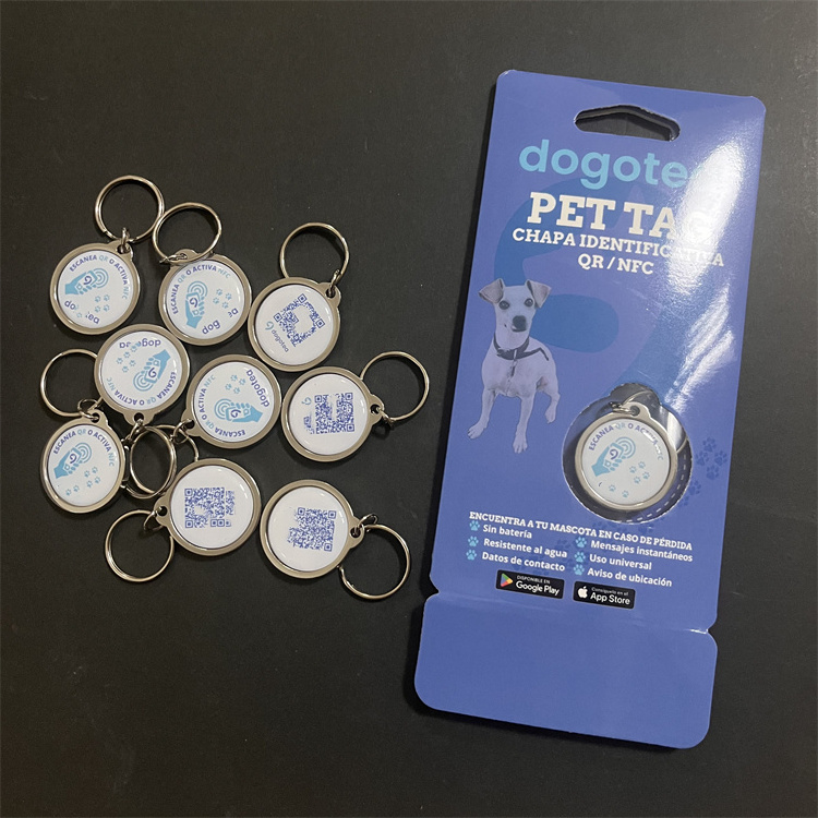 Paper Packaging Logo QR Code Metal Epoxy Dog Nfc Neck Chain ID Tag 13.56MHZ