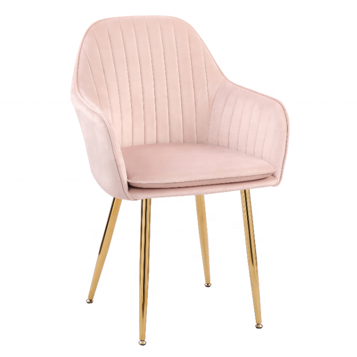 Wholesale Hot Sale Pink Fabric Dining Chair Velvet With Gold Metal Legs Sofa Seat For Armrest Leisure Chair