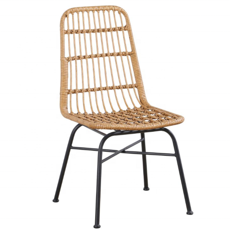 Nordic Antique Outdoor Coffee Woven Plastic Material Backrest Banquet Restaurant Faux Rattan Dining Chairs With Metal Legs