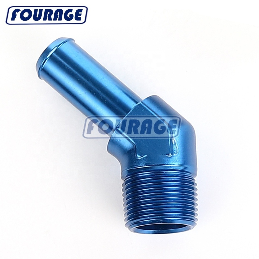 CNC Car Part 45 Degree Aluminum Push On Hose Barb Fitting Male NPT to Hose Barb Adapter