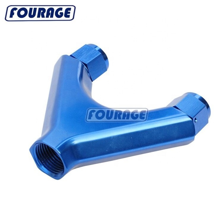 Aluminum Y Blocks Hose Pipe 3 Ways Splitter 2 x -8 AN Female Flare to -10 AN ORB Twin Dual Fuel Pump Surge Tank Hose Connector