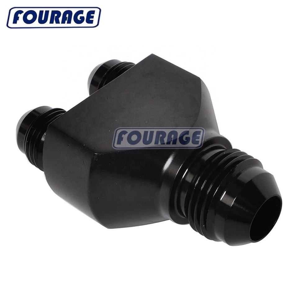 Fourage Aluminum 3 Ways Fuel Line Hose Splitter Male AN to 2 x AN Male Flare Y Block Fitting