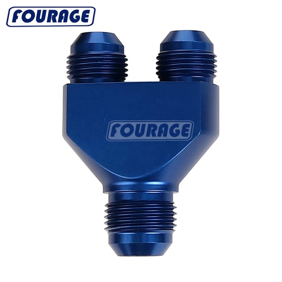 Fourage Aluminum 3 Ways Fuel Line Hose Splitter Male AN to 2 x AN Male Flare Y Block Fitting