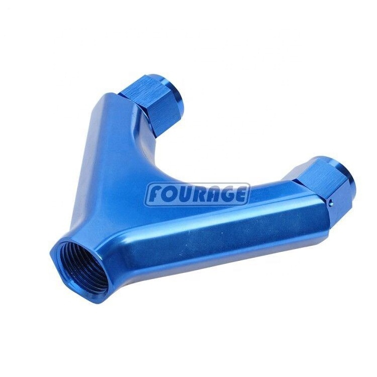 Aluminum Y Blocks Hose Pipe 3 Ways Splitter 2 x -8 AN Female Flare to -10 AN ORB Twin Dual Fuel Pump Surge Tank Hose Connector